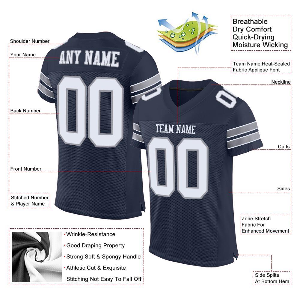 Custom Navy White-Light Gray Mesh Authentic Football Jersey view 4