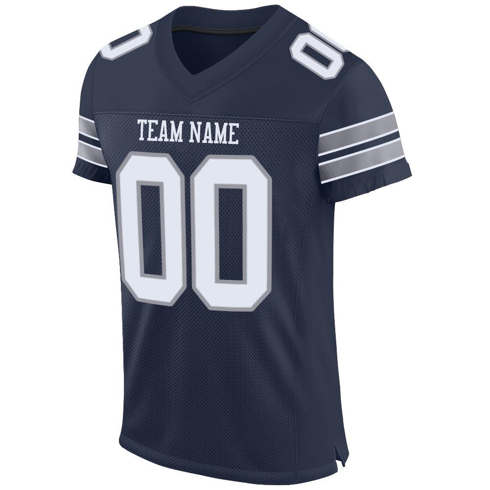 Custom Navy White-Light Gray Mesh Authentic Football Jersey view 2