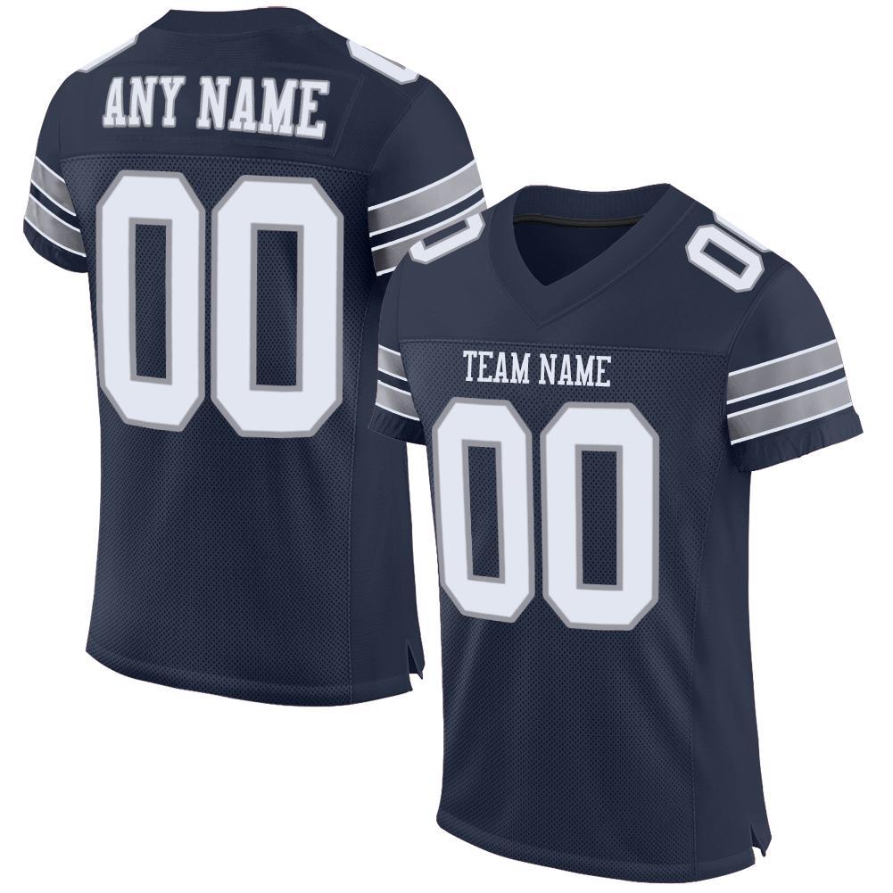 Custom Navy White-Light Gray Mesh Authentic Football Jersey - Main View