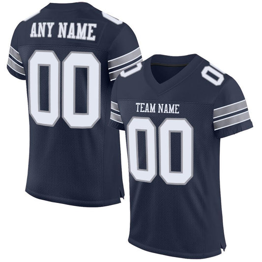 Custom Navy White-Light Gray Mesh Authentic Football Jersey - Main View