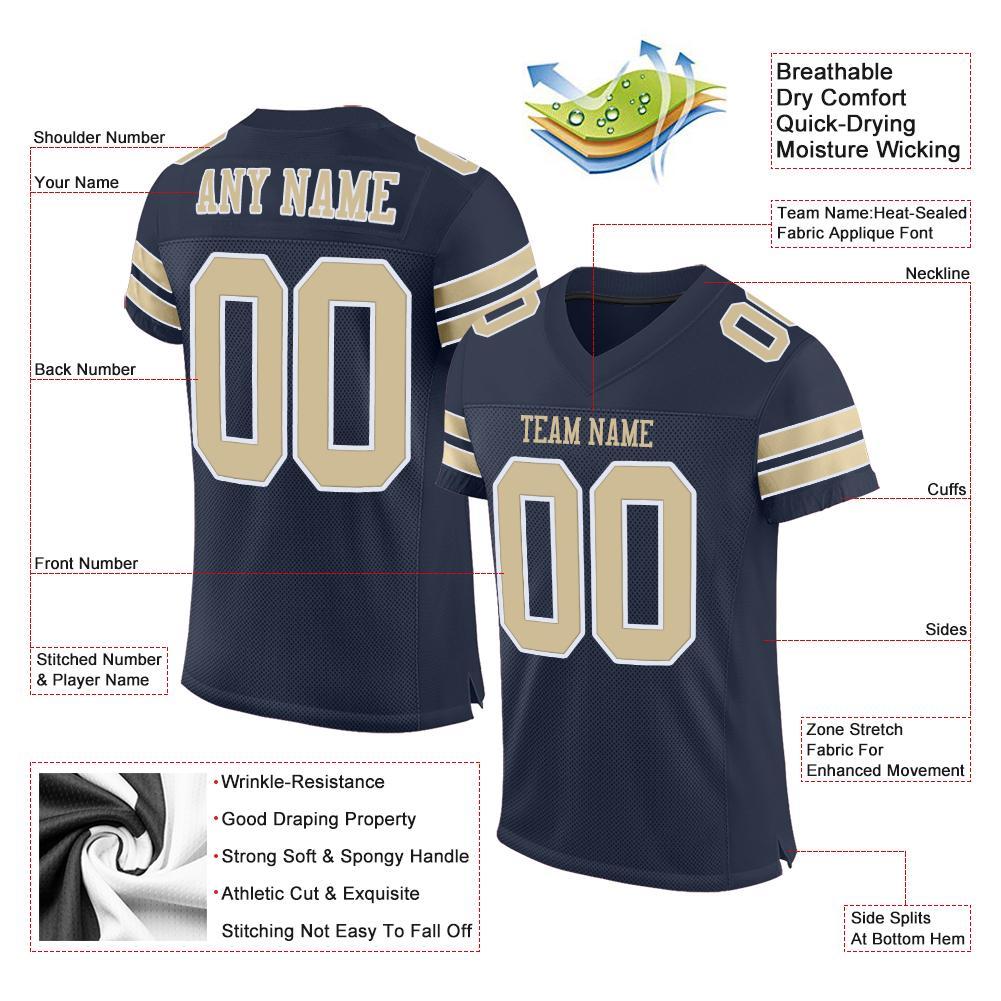 Custom Navy Vegas Gold-White Mesh Authentic Football Jersey view 4