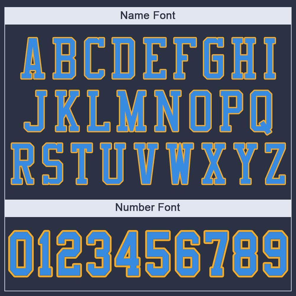 Custom Navy Powder Blue-Gold Mesh Authentic Football Jersey view 5
