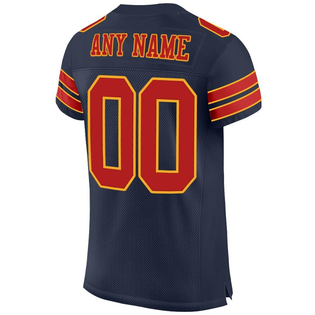 Custom Navy Scarlet-Gold Mesh Authentic Football Jersey view 3
