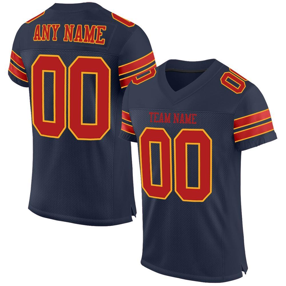Custom Navy Scarlet-Gold Mesh Authentic Football Jersey - Main View