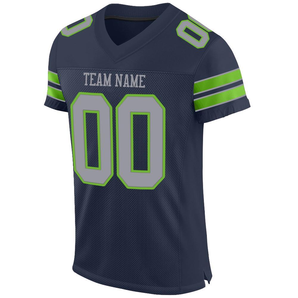 Custom Navy Light Gray-Neon Green Mesh Authentic Football Jersey view 2