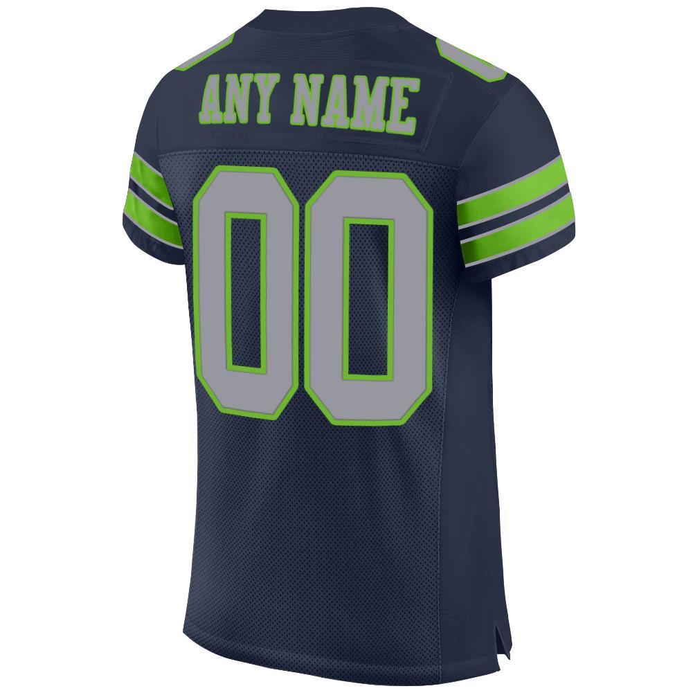 Custom Navy Light Gray-Neon Green Mesh Authentic Football Jersey view 3