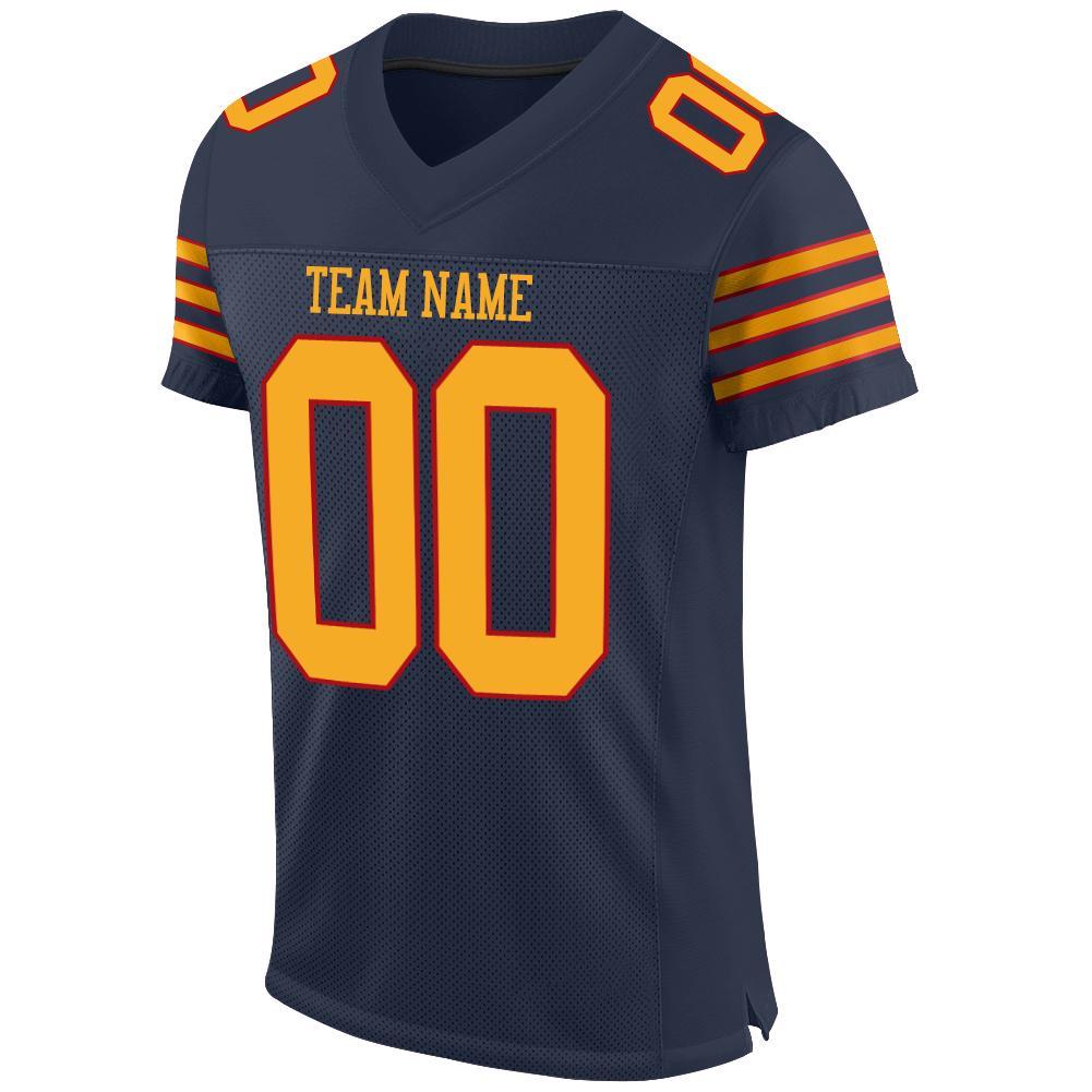 Custom Navy Gold-Red Mesh Authentic Football Jersey view 2