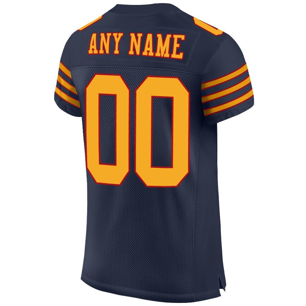 Custom Navy Gold-Red Mesh Authentic Football Jersey view 3