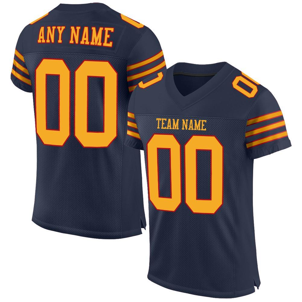 Custom Navy Gold-Red Mesh Authentic Football Jersey - Main View