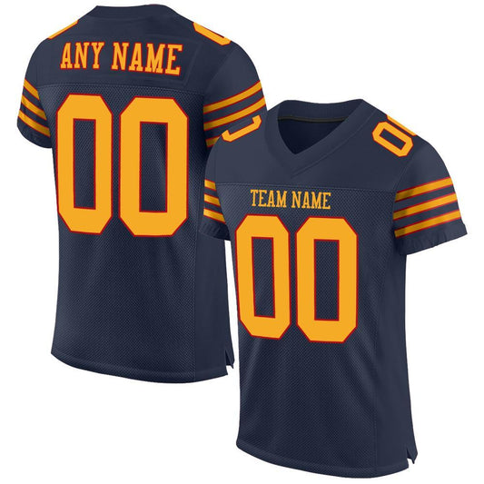 Custom Navy Gold-Red Mesh Authentic Football Jersey - Main View