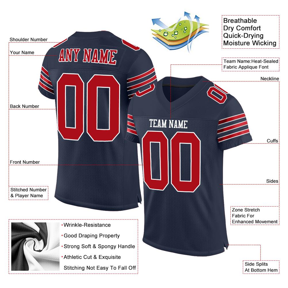 Custom Navy Red-White Mesh Authentic Football Jersey view 4