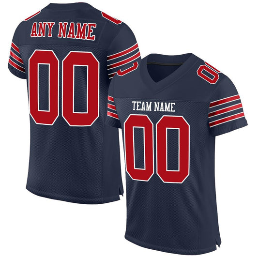 Custom Navy Red-White Mesh Authentic Football Jersey - Main View
