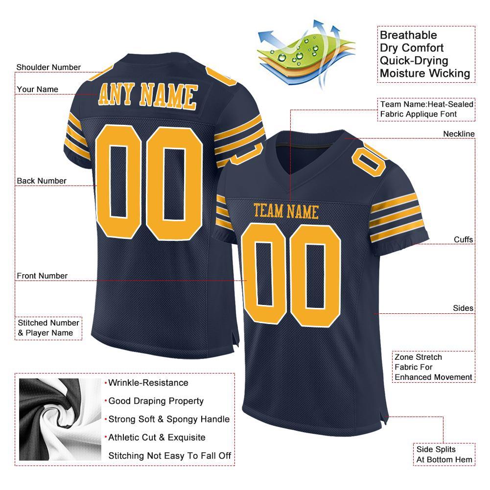 Custom Navy Gold-White Mesh Authentic Football Jersey view 4