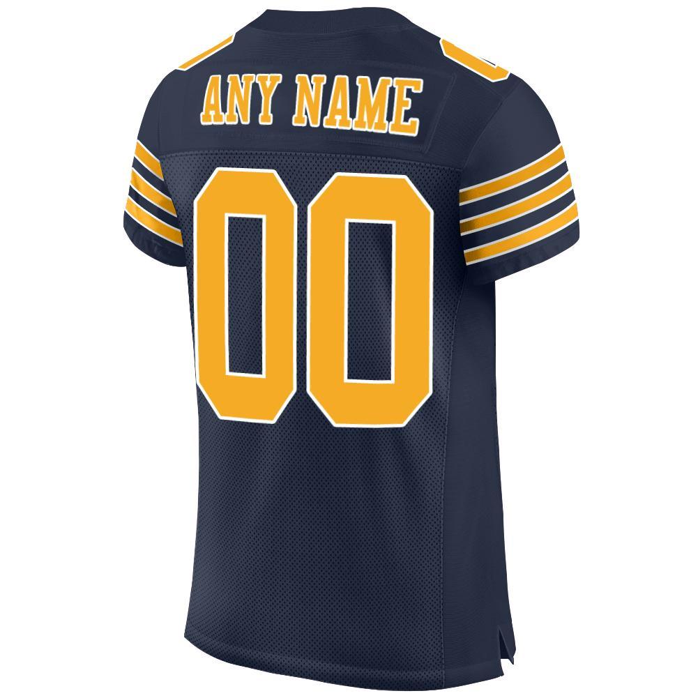 Custom Navy Gold-White Mesh Authentic Football Jersey view 3