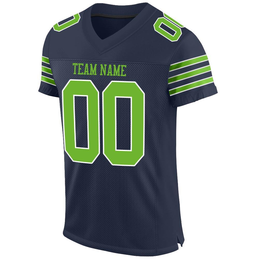 Custom Navy Neon Green-White Mesh Authentic Football Jersey view 2