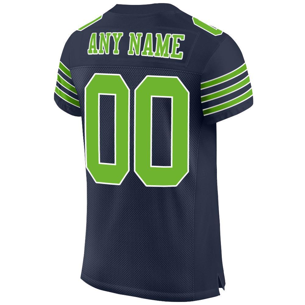 Custom Navy Neon Green-White Mesh Authentic Football Jersey view 3