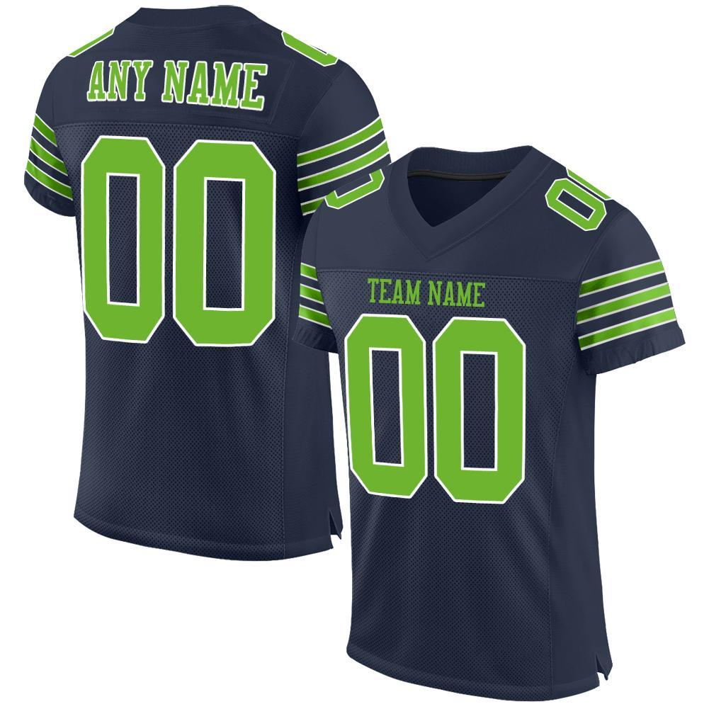 Custom Navy Neon Green-White Mesh Authentic Football Jersey - Main View