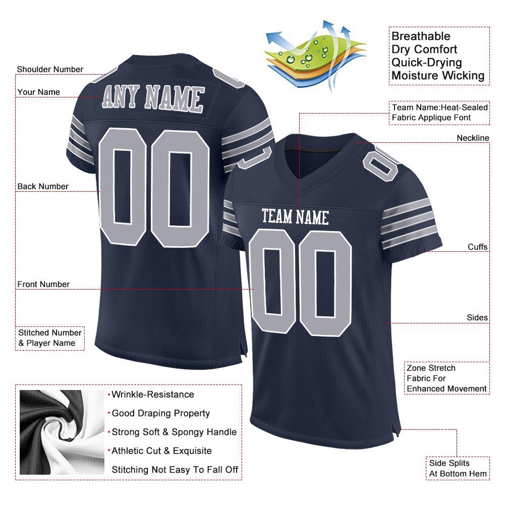 Custom Navy Gray-White Mesh Authentic Football Jersey view 4