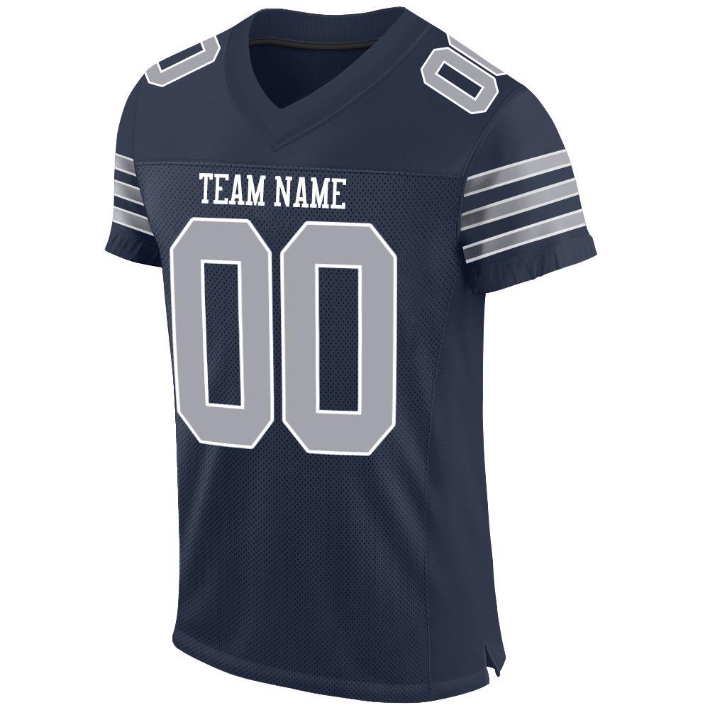 Custom Navy Gray-White Mesh Authentic Football Jersey view 2