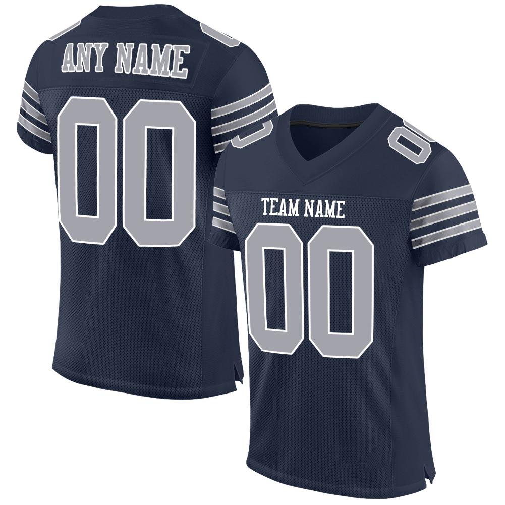 Custom Navy Gray-White Mesh Authentic Football Jersey - Main View