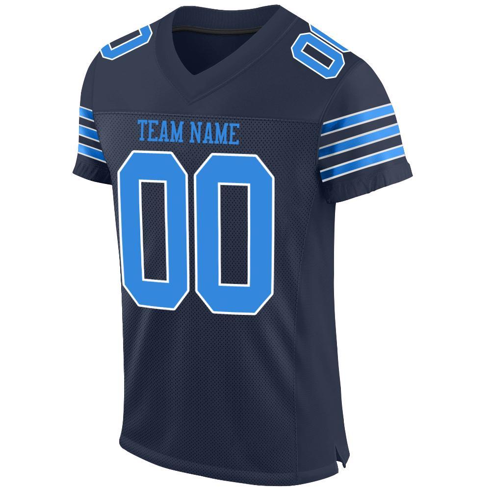 Custom Navy Powder Blue-White Mesh Authentic Football Jersey view 2