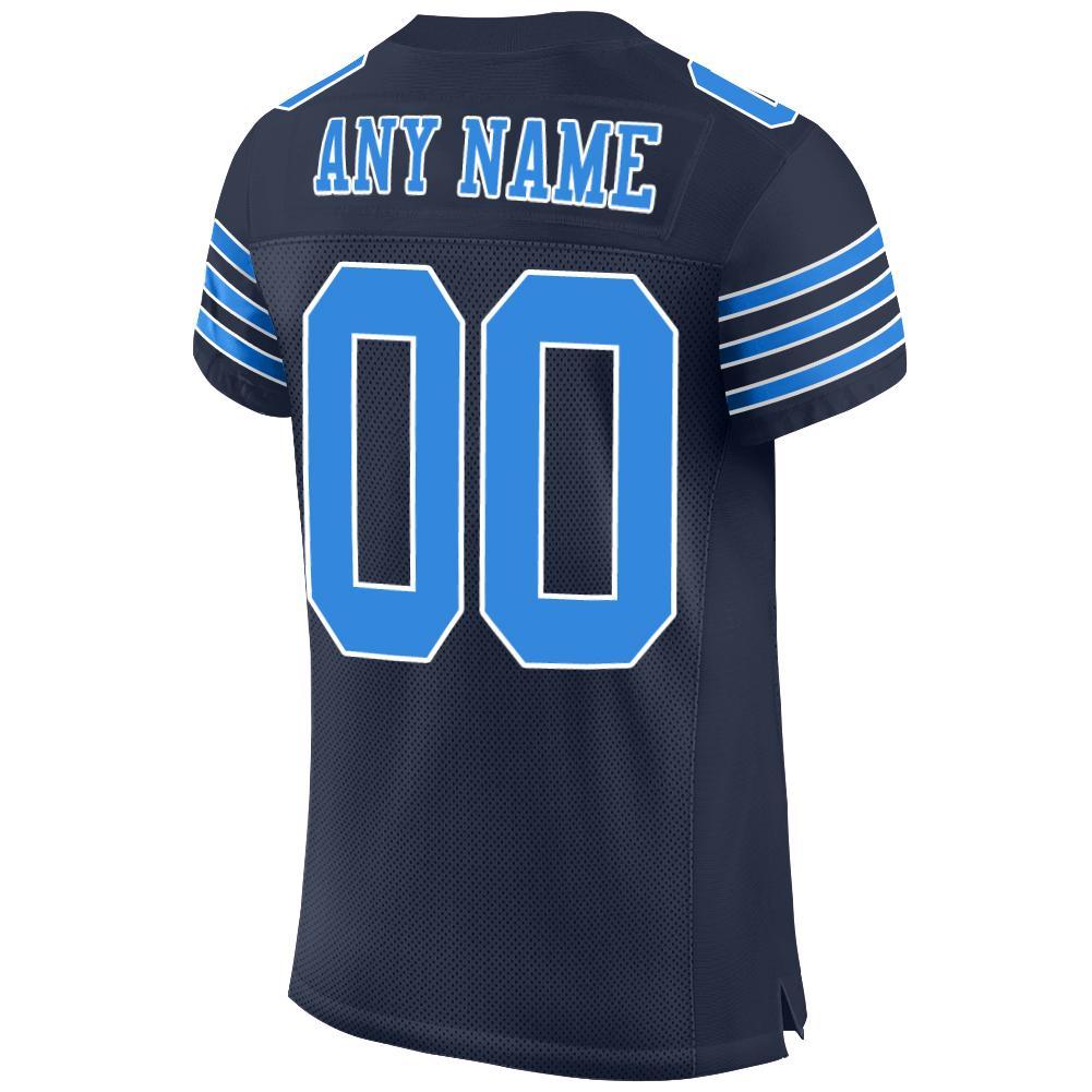 Custom Navy Powder Blue-White Mesh Authentic Football Jersey view 3