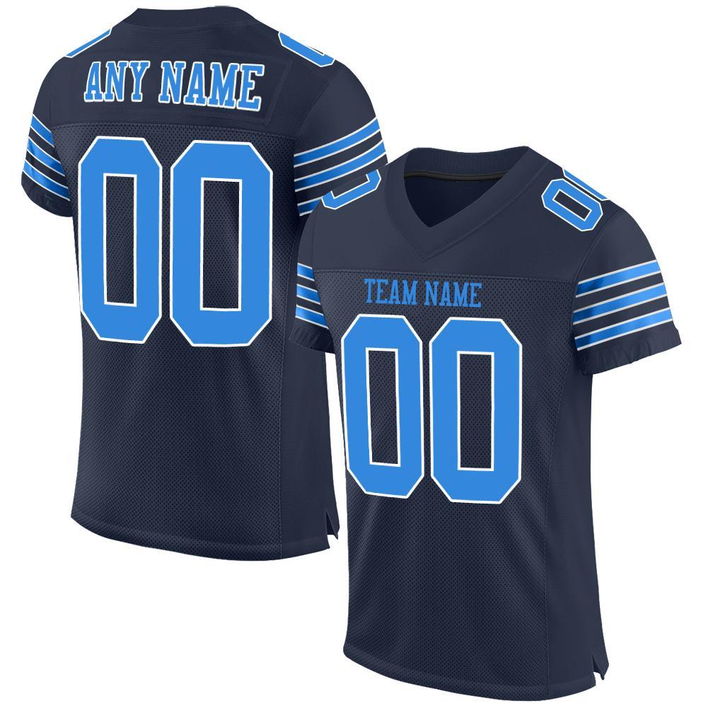 Custom Navy Powder Blue-White Mesh Authentic Football Jersey - Main View