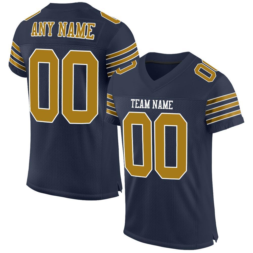 Custom Navy Old Gold-White Mesh Authentic Football Jersey - Main View
