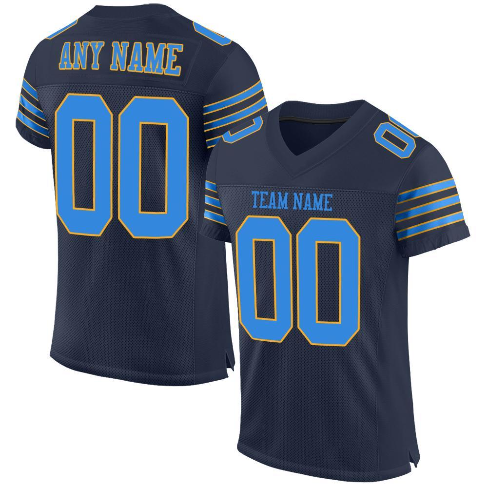 Custom Navy Powder Blue-Gold Mesh Authentic Football Jersey - Main View