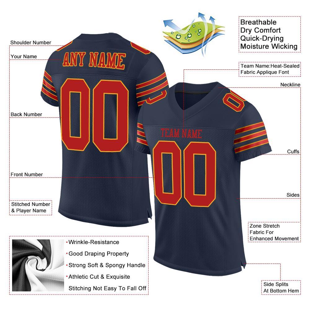 Custom Navy Scarlet-Gold Mesh Authentic Football Jersey view 4