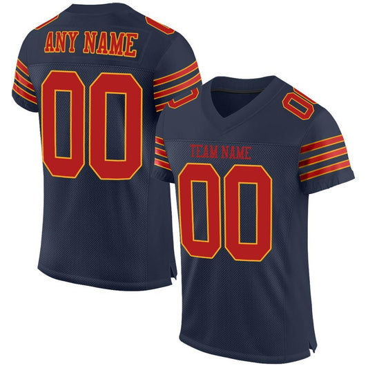 Custom Navy Scarlet-Gold Mesh Authentic Football Jersey - Main View
