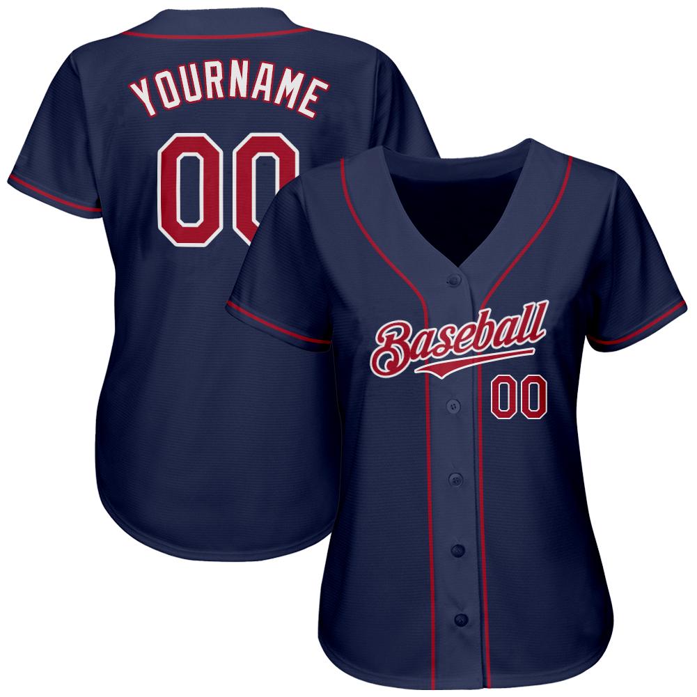 Custom Navy Red-White Authentic Baseball Jersey view 2