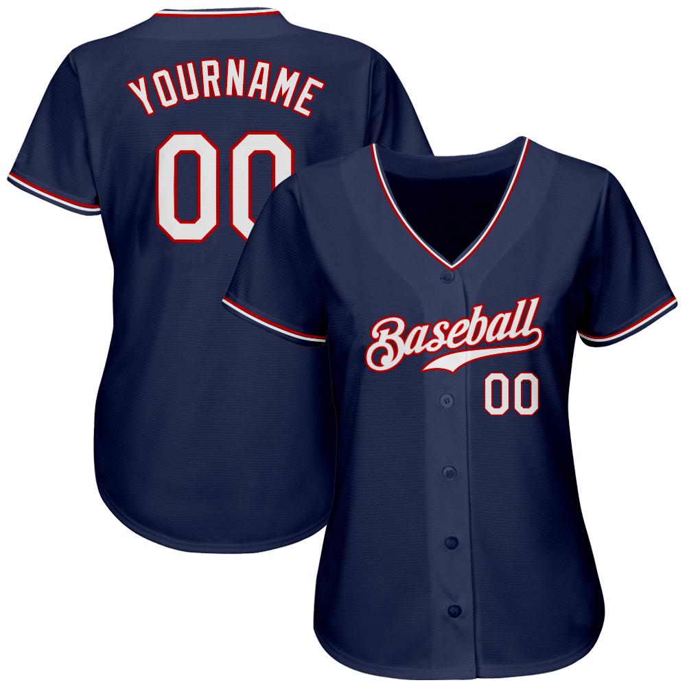 Custom Navy White-Red Authentic Baseball Jersey view 2