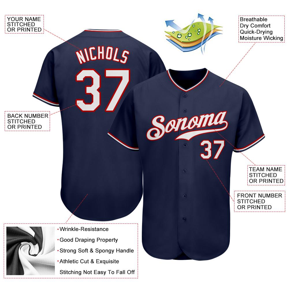 Custom Navy White-Red Authentic Baseball Jersey view 3