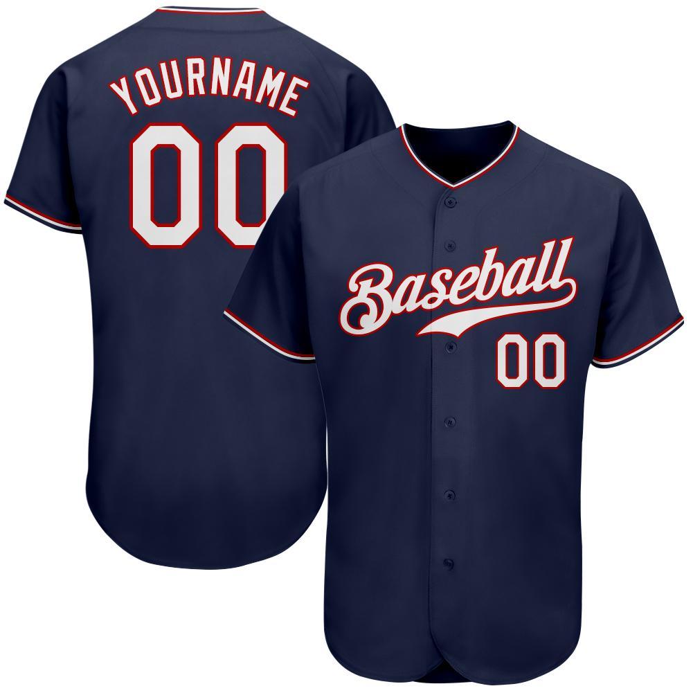 Custom Navy White-Red Authentic Baseball Jersey - Main View