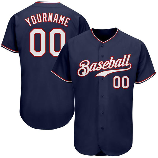 Custom Navy White-Red Authentic Baseball Jersey - Main View