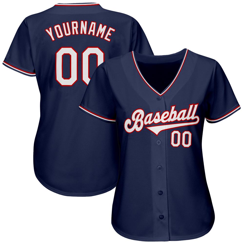 Custom Navy White-Red Authentic Baseball Jersey view 2
