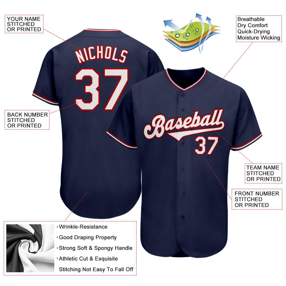 Custom Navy White-Red Authentic Baseball Jersey view 3