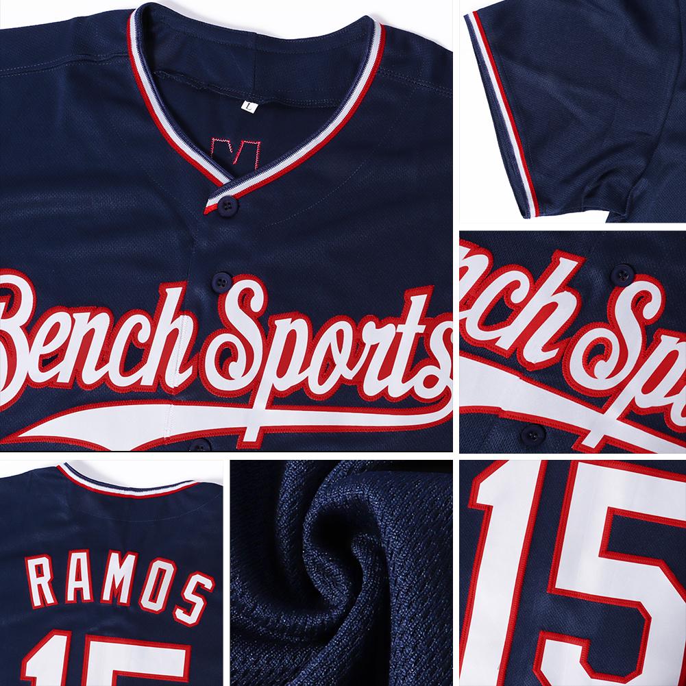 Custom Navy White-Red Authentic Baseball Jersey view 6