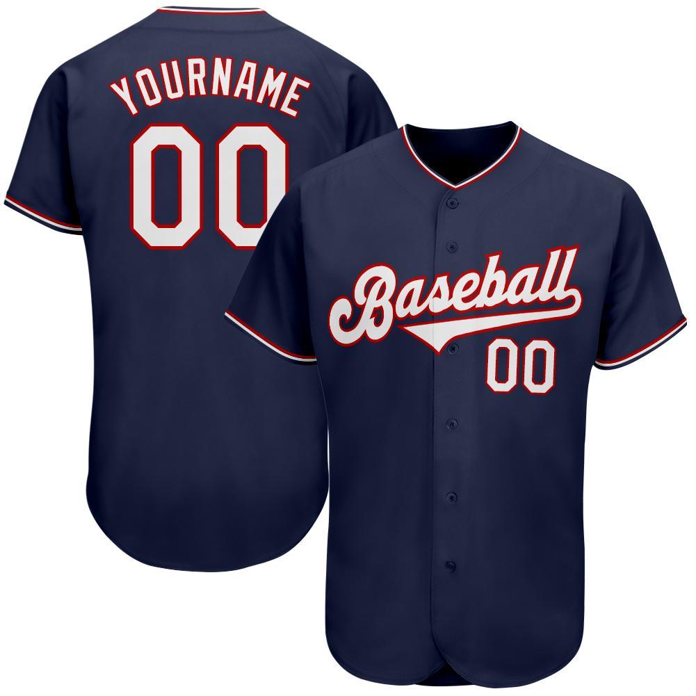 Custom Navy White-Red Authentic Baseball Jersey - Main View