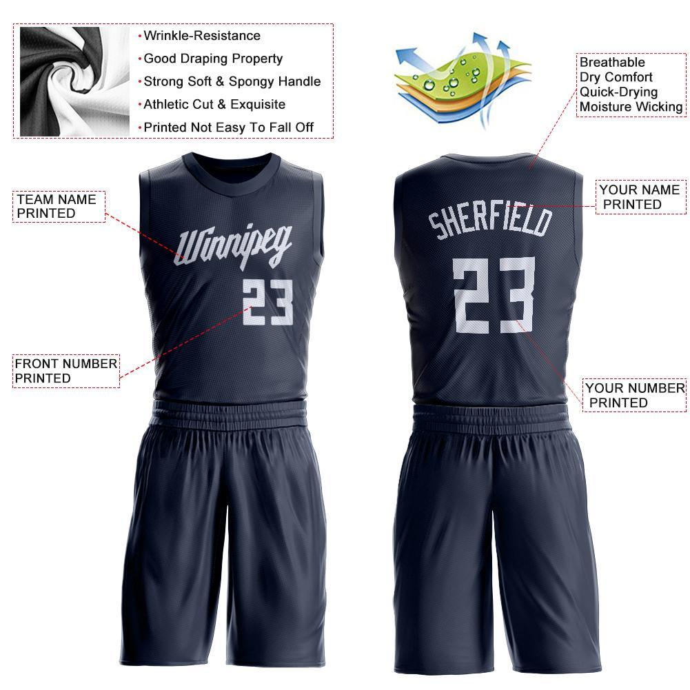 Custom Navy White Round Neck Basketball Uniform Jersey view 4