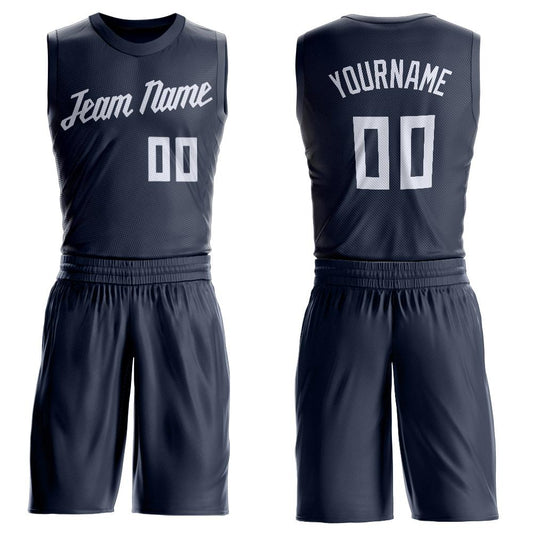 Custom Navy White Round Neck Basketball Uniform Jersey - Main View