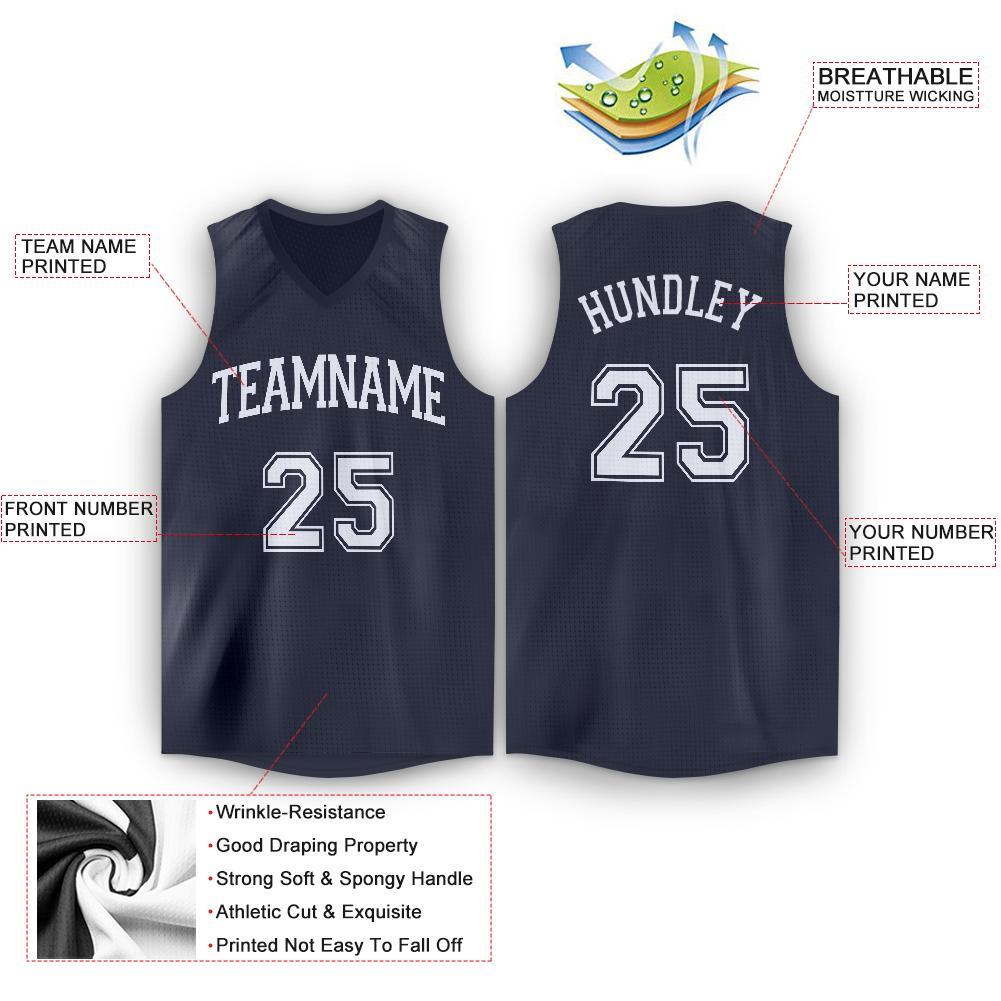 Custom Navy White V-Neck Basketball Jersey view 2