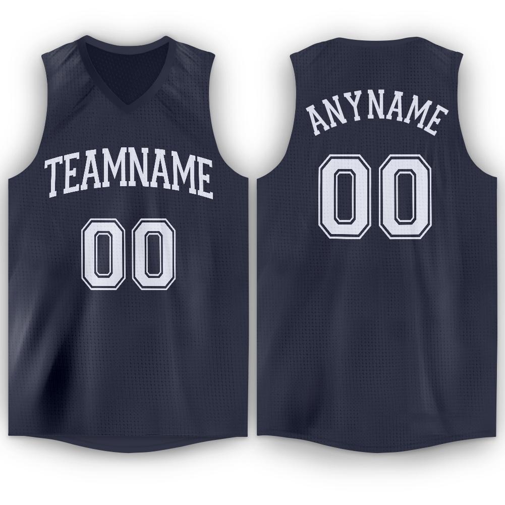 Custom Navy White V-Neck Basketball Jersey - Main View