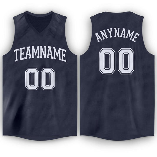 Custom Navy White V-Neck Basketball Jersey - Main View