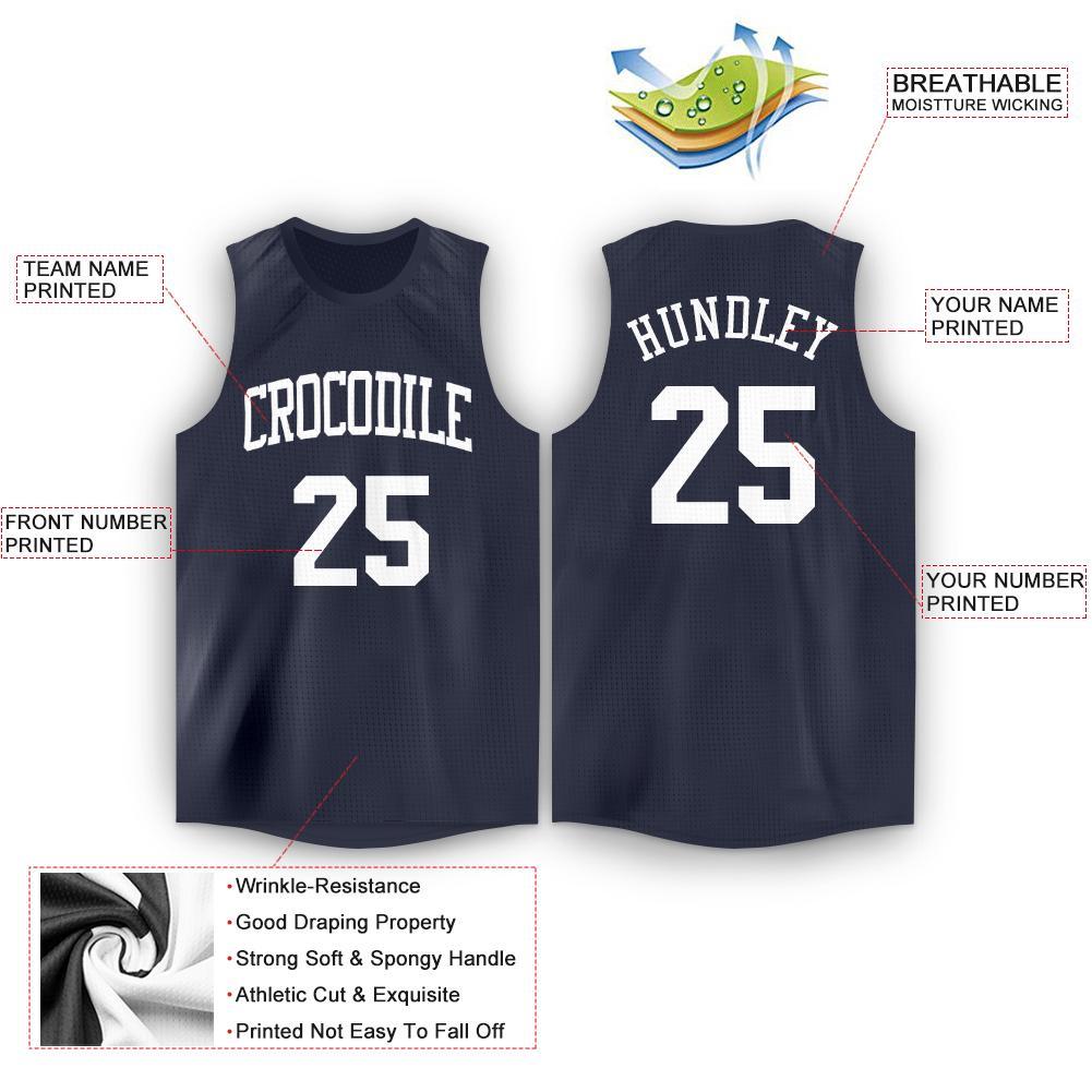 Custom Navy White Round Neck Basketball Jersey view 2