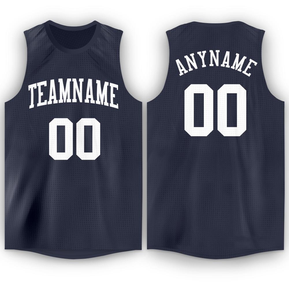 Custom Navy White Round Neck Basketball Jersey - Main View
