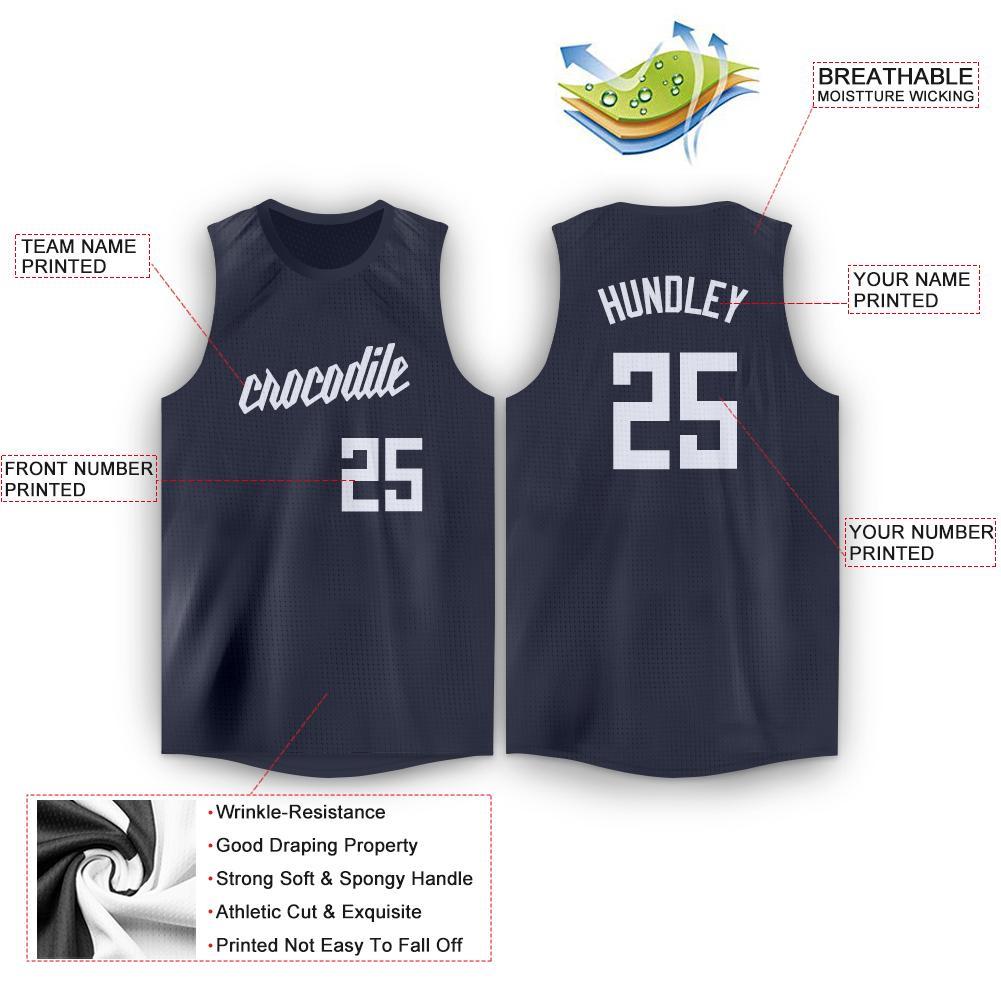 Custom Navy White Round Neck Basketball Jersey view 2