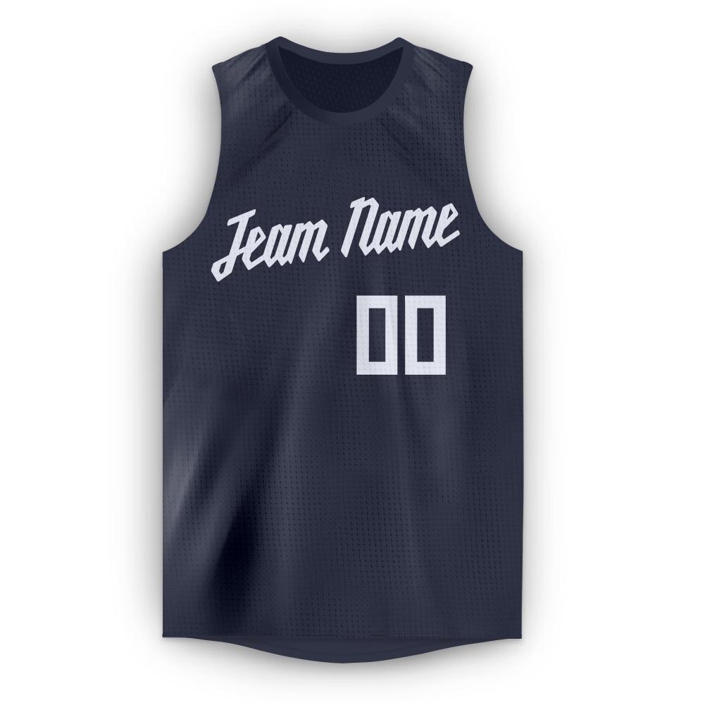 Custom Navy White Round Neck Basketball Jersey view 5