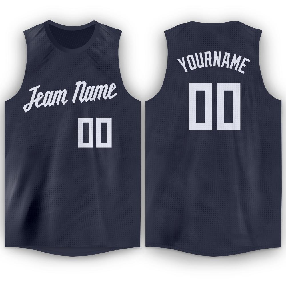 Custom Navy White Round Neck Basketball Jersey - Main View
